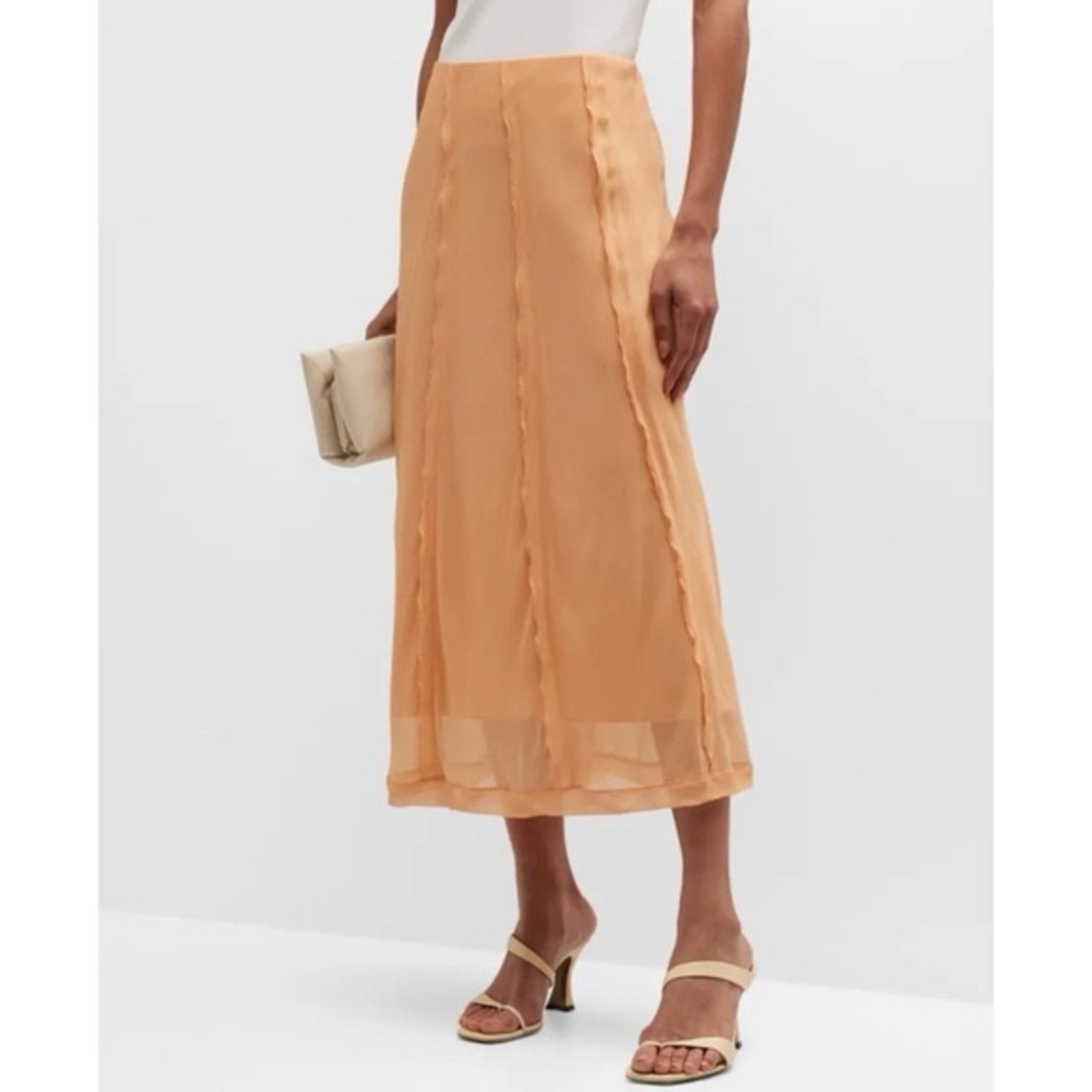 Vince Sheer Crinkle Lettuce-Edge Midi Skirt Light Orange Size Small - Picture 2 of 12